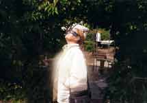 My wife Ann viewing the solar eclipse in Munich, August 1999.